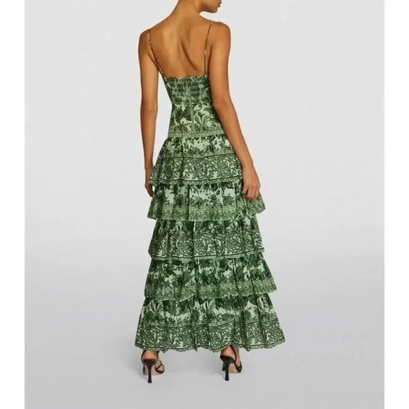 NWT Alice + Olivia Valencia Floral Sage Green Tiered Maxi Dress Size 2 - Picture 8 of 16